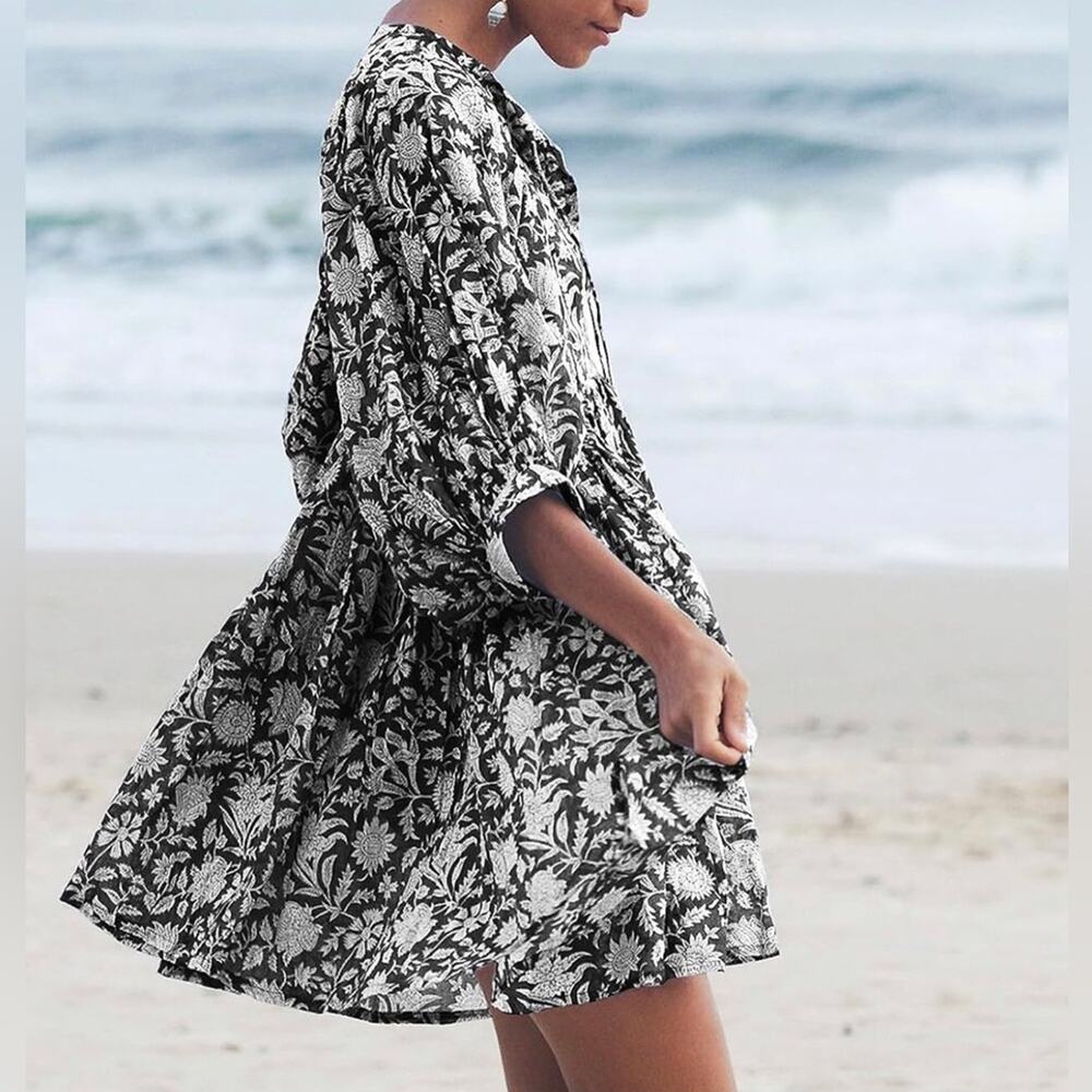 Olivaceous Floral Knee-Length Resort Wear Brown and White Dress Women’s Size M